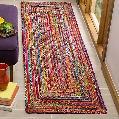 #ad Rug Natural Jute Cotton Carpet Rectangle Farmhouse Runner Handmade Braided Rug $323.99