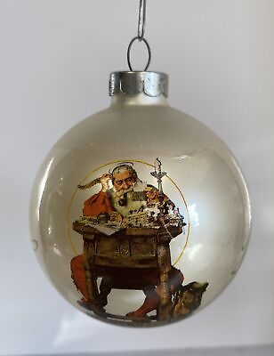 #ad Vtg Norman Rockwell 1935 Curtis Publishing Santa At Desk Glass Ball Ornament $5.08