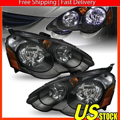 #ad For 02 04 Acura RSX DC5 JDM Replacement Headlights Lamps LeftRight Black Clear $101.64