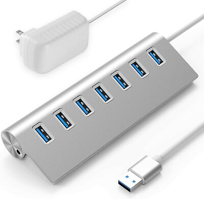 #ad 7 Port USB 3.0 Hub Aluminum Data Hub with 20W Power Adapter for Desktop PC $23.99