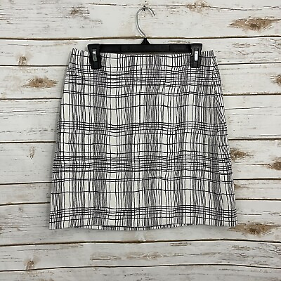 #ad Loft Black White Line Patterned Grid A line Career Skirt Size 4 $14.99