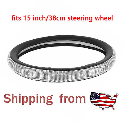 #ad New PU Leather Steering Wheel Cover with Bling Bling Crystal Rhinestones 15#x27;#x27; $11.71