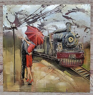 #ad Metal Decoration Oil Painting Wall Art Train and Couple Iron 3D Dimension $199.00