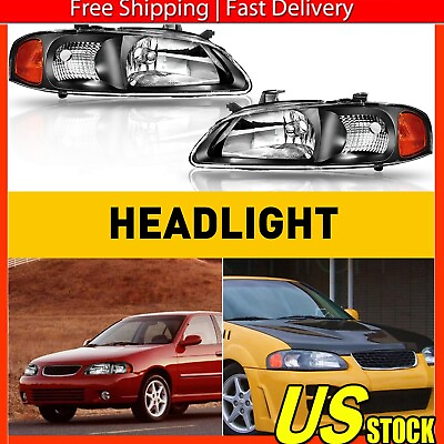 #ad Fit 2000 2001 2002 2003 Head Lamps LeftRight Sentra 4Dr Sedan Headlights Black $61.74