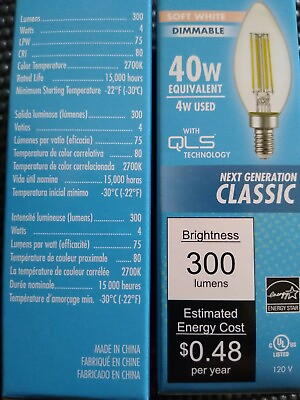 #ad 2 pack TCP 4W LED Candelabra Bulb Dimmable Soft White E12 40 Watt equivalent $4.99
