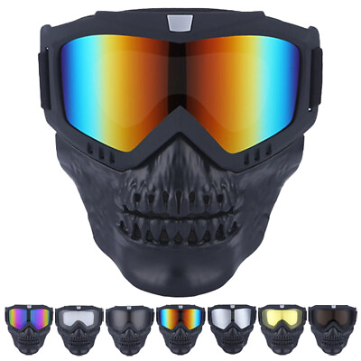 #ad Skull Motorcycle Protective Goggles Removable Face Mask Motocross Riding Eyewear $10.99