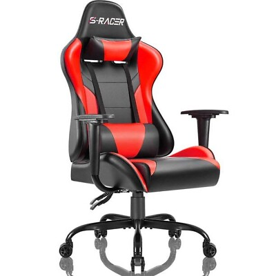#ad S Racer Gaming Chair Office Chair Synthetic Leather Adjustable Seat Black Red $155.99