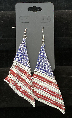 #ad Earrings Vintage Patriotic Beaded Flag Multi Color Earrings $5.95