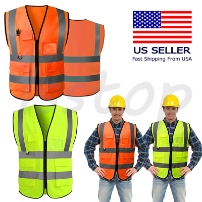 #ad #ad US Safety Work Vest High Visibility Security Reflective Vest With 5 Pockets XL $7.25