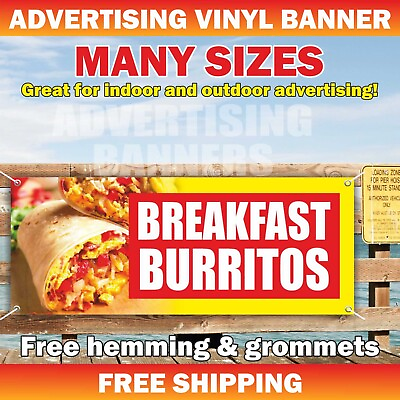 #ad BREAKFAST BURRITOS HERE Advertising Banner Vinyl Sign Mexican Food Tacos Cafe $219.95