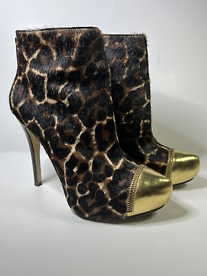 #ad Michael Kors Animal High Heel Bootie Leopard Calf Hair and Gold toe Zipper 7.5 M $19.99