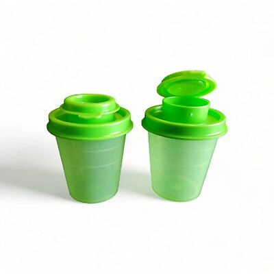 #ad Tupperware Midgets Salt and Pepper Shakers Mini Flip Top 2 oz. Lime Green NEW $19.95