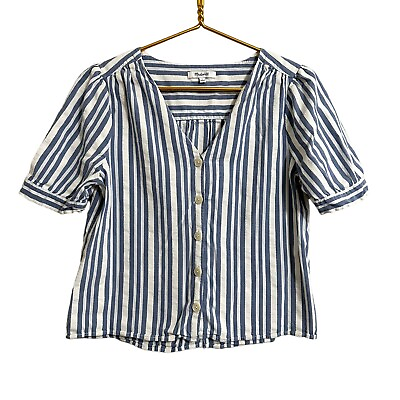 #ad Madewell Plaza Button Front Shirt Women#x27;s L Blue Stripe Casual $23.99