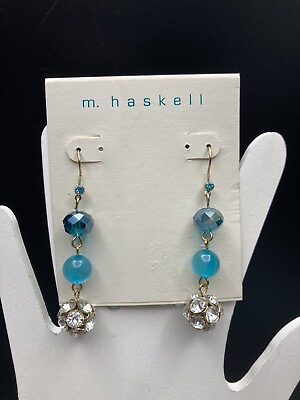 #ad M. HASKELL VINTAGE Blue Jeweled Dangle Crystal EARRINGS NWT Long $15.00