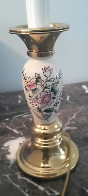 #ad Small Vintage Lamp Porcelain and Brass Handpainted Floral Cottage French Country $22.00