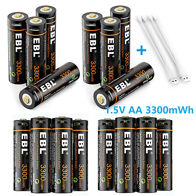 #ad Lot EBL 1.5V AA AAA USB Rechargeable Batteries Li ion 1.5Volt Charger Cable $19.99