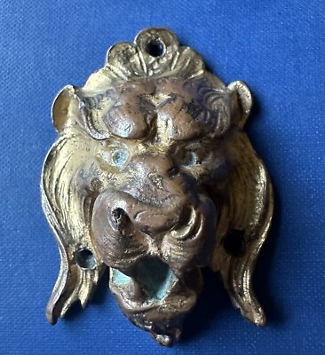 #ad Antique vintage French gold plated cast lion face furniture salvage as is $30.00
