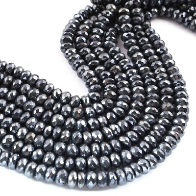 #ad 1 Strand Black Spinel Silver Coated Briolette Roundle Faceted Beads 8 Inches $13.49