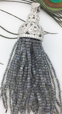 #ad Solid 925 Sterling Silver Swing Modern Labradorite Tassel Jewelry necklace $96.52