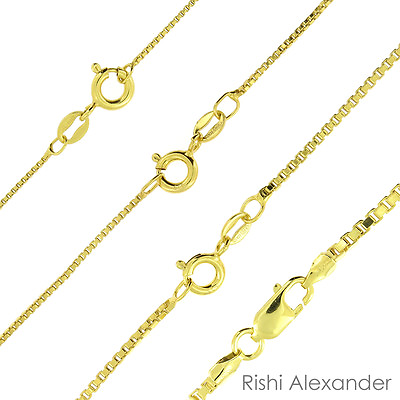 #ad 925 Sterling Silver Gold Plated Box Chain Necklace All Sizes $22.49