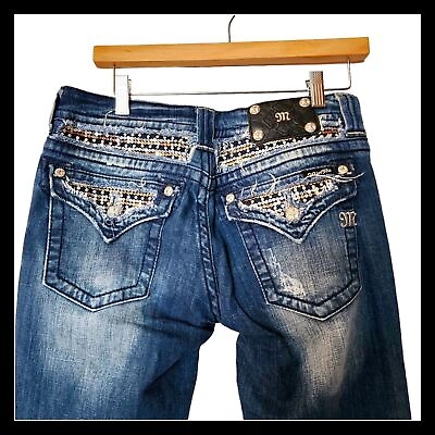 #ad Miss Me Jeans Womens Size 30 JP6067B Boot Cut Sequined Rhinestones Blue Denim $51.30