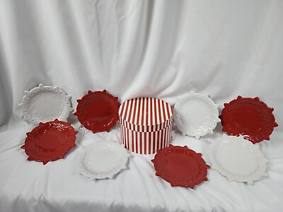 #ad Set Of 8 Temp tations Christmas Poinsettia Dessert Plates By Tara $52.00