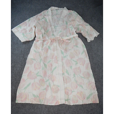 #ad VTG Miss Elaine Long Nightgown Floral White Light Pink Green Fade Style Made USA $16.15
