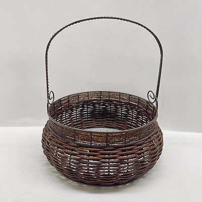 #ad Wicker Gathering Decorative Egg Basket beads Wicker With Mesh Bottom Brown $16.95