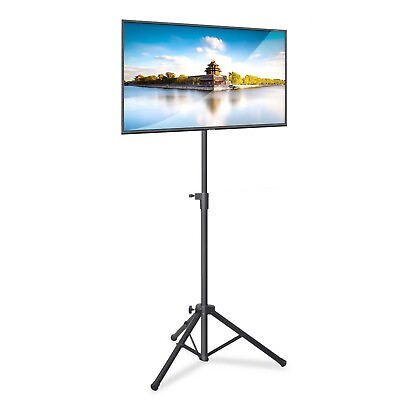 #ad Foldable Portable Adjustable Height Steel Tripod Flatscreen TV Stand Black $33.99