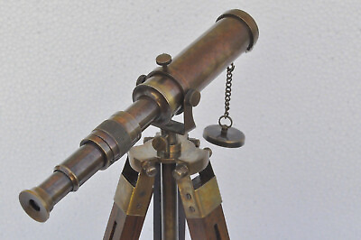 #ad Antique Nautical Vintage Decorative Solid Brass with Wooden Tripod Telescope $43.47