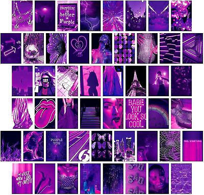 #ad 50 PCS Wall Collage Kit Aesthetic Pictures Purple Neon Room Decor for Bedroom $14.19