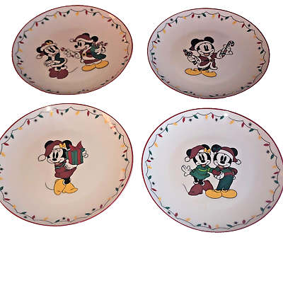 #ad Disney Mickey and Minnie Mouse Holiday Plates Set of 4 Stoneware New $39.99