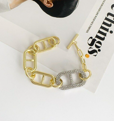 #ad Thick Contemporary Geometric Hoop Style Rhinestone Toggle Fashion Bracelet $24.50