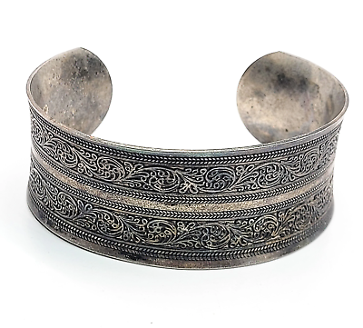 #ad Silver plated Stamped paisley vintage cuff bracelet $21.60