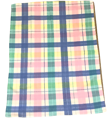 #ad Vintage Baby Blanket Pastel Plaid Polyester Fleece Pink Blue Yellow White 32X42 $23.24