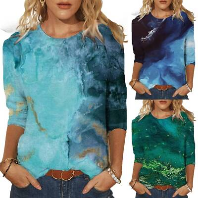#ad Womens Tie dye Short Sleeve Printed T shirt Ladies Round Neck Summer Casual Tops $11.79