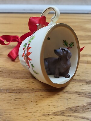 #ad Dachshund Doxie Dog Teacup Holiday Christmas Ornament Pet Gift With Original Box $12.00