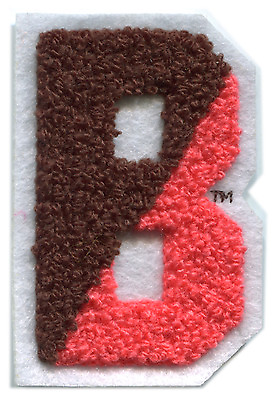 #ad BROWN BEARS NCAA COLLEGE 3quot; CHENILLE TWO TONED BROWN PINK LETTER B LOGO PATCH $8.95