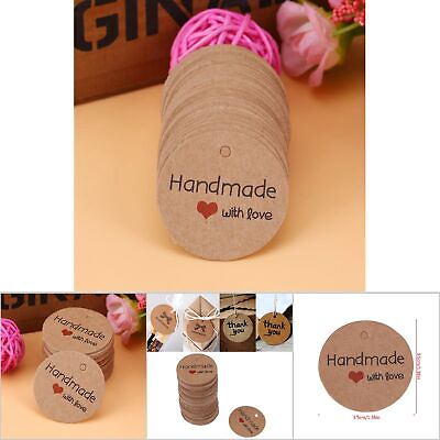 #ad 100pcs Brown Handmade Hang Label Gift Dessert Tags Jewelry Price Tag #3 $6.80