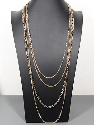 #ad Vintage Gold Tone Multi Chain Long Layer Necklace 4 Chain 26 inches $6.99