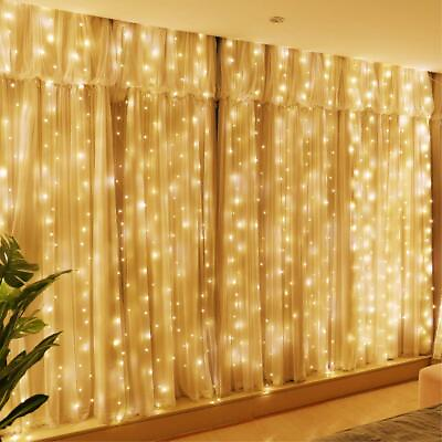 #ad 300LED Fairy Curtain Lights 9.8x9.8Ft Warm White USB Plug in 8 Modes Christm... $20.62
