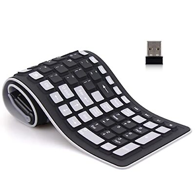 #ad Wireless Silicone Keyboard USB Foldable Rollup Keyboard for PC Laptop Notebook $47.70