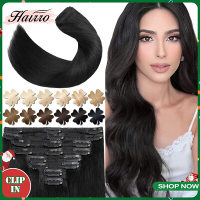 #ad Real Thick Black Clip In 100% Human Hair Extenssions 8PCS 18Clips Double Wefted $119.95