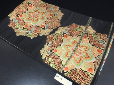 #ad BB109W7 Silk Vintage Japanese Kimono Fukuro Obi Flower $79.00