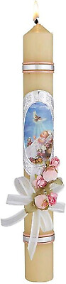 #ad Catholic Baptism Candle for Girls Pillar Candles with Ribbon Faux Flowers $15.59