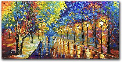 #ad Oil Painting on Canvas 24X48 Hand Painted Abstract Romantic Night Large Framed $200.00