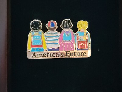 #ad America#x27;s Future Children Backs Boys Girls Kids Enamel Lapel Pin Blue Yellow... $9.99
