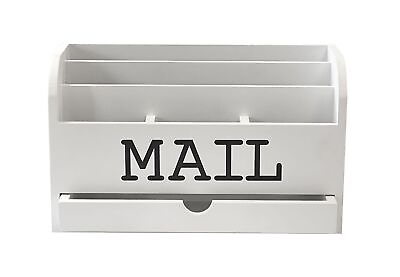 #ad White Desk Organizer Wooden Mail Storage box for tabletop office home5 compa... $36.09
