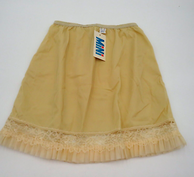 #ad Vintage Slip Womens Size Small Mini Half Beige Nylon Lace Hem Schnur Cohan New $29.99