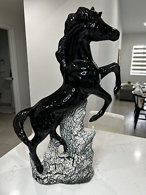 #ad Large Ceramic Black Stallion Horse Rearing Statue 25quot; tall VTG MCM $135.00